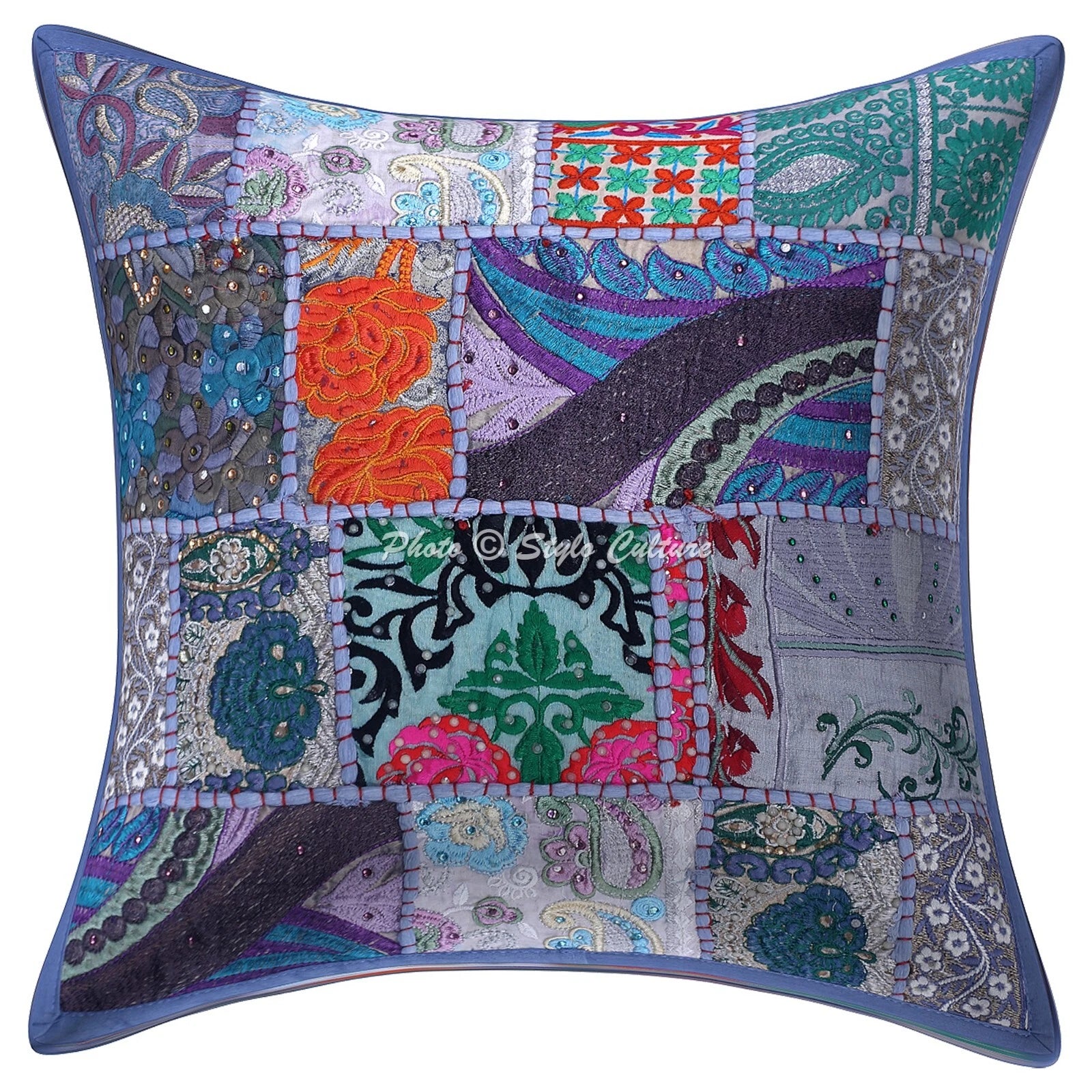 Gray Cushion Cover Vintage Gypsy Handmade Indian Tribal Ethnic Hippie Pillow