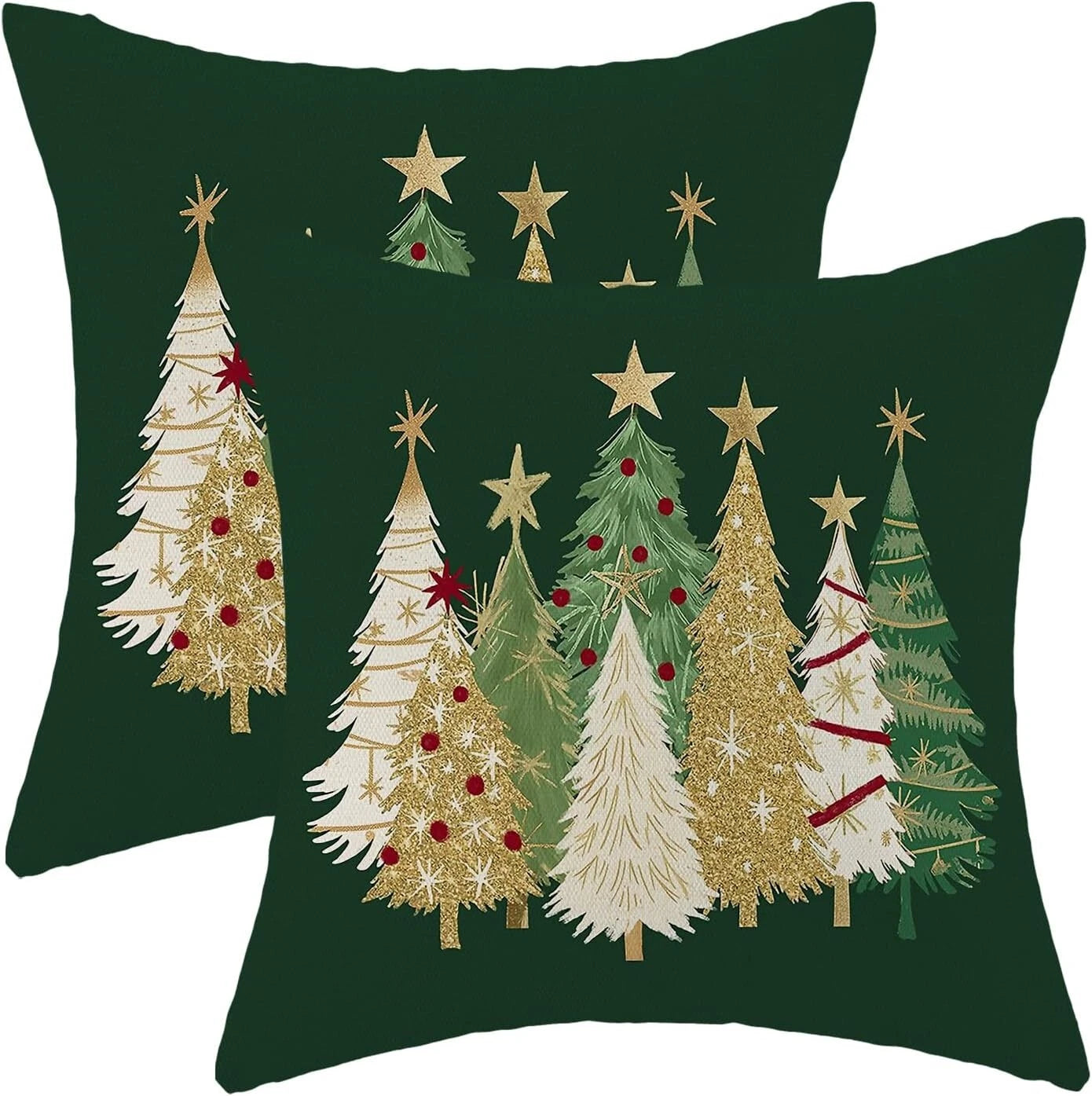 Christmas Pillow Covers (Set of 2): 18x18 Inch Green and Cream Trees with Star!