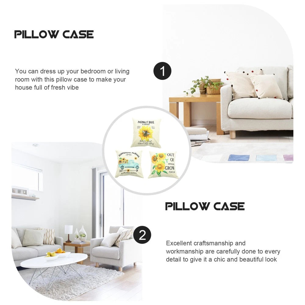 3 Pcs Throw Pillow Case Sunflower Cushion Pillows for Sofa Pillowcase