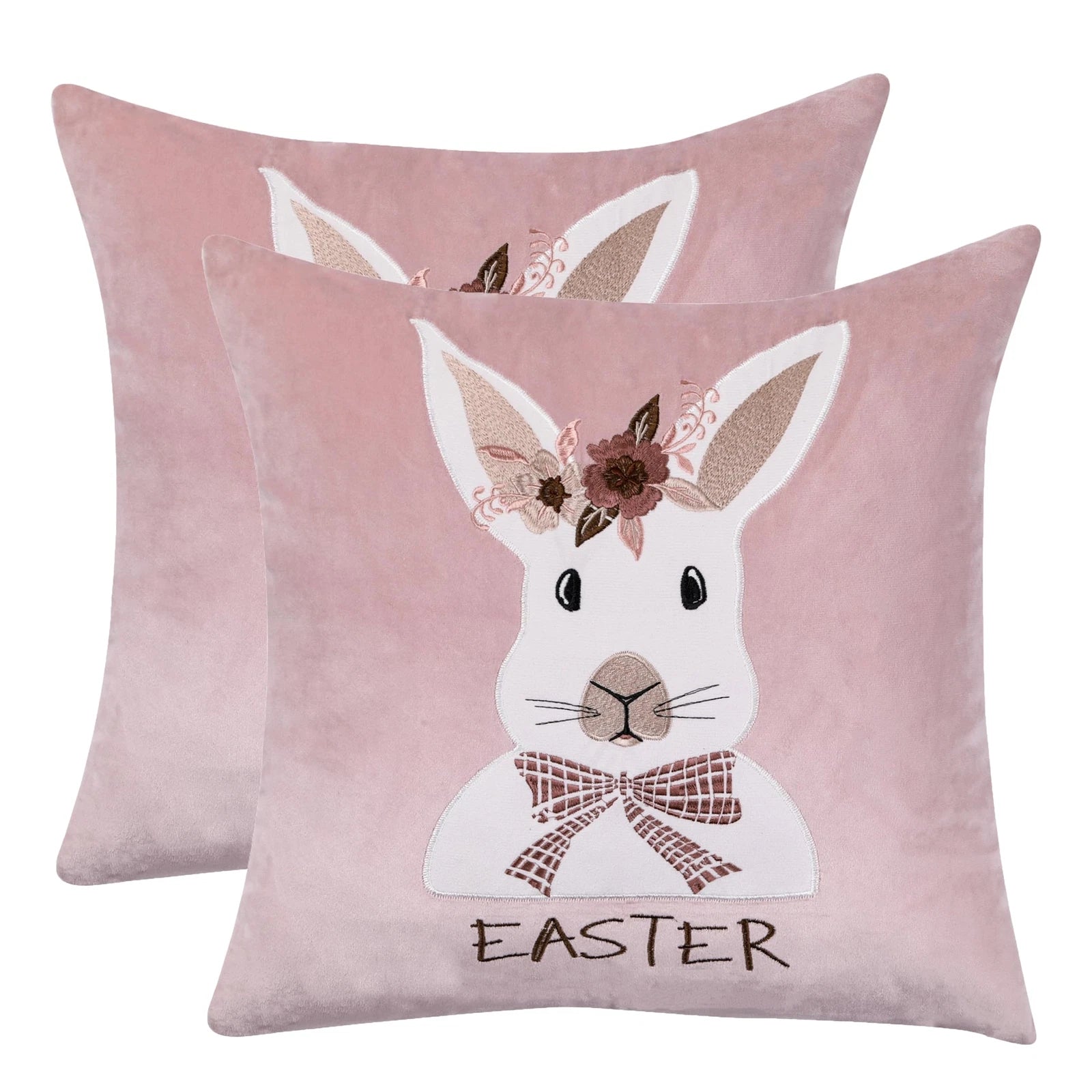 Happy Easter Pillow Covers 18X18 Inch Set of 2 Cute Bow Tie Bunny Easter Deco...