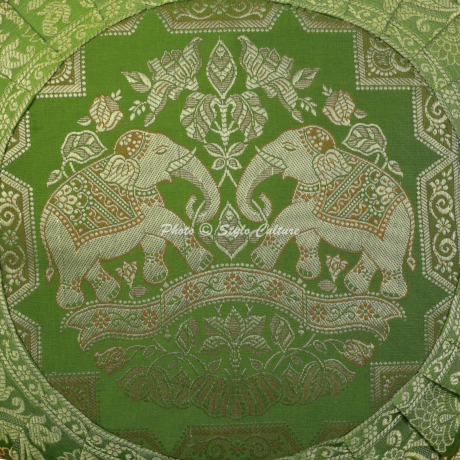 Green Cushion Cover Brocade Jacquard Gypsy Elephant Tribal Hippie Pillow