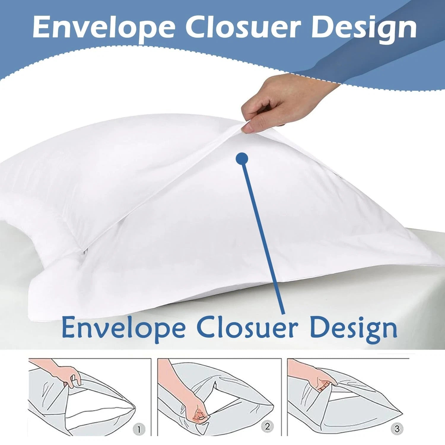 European Square Pillow Shams Set – White Solid Egyptian Cotton Envelope Closu...