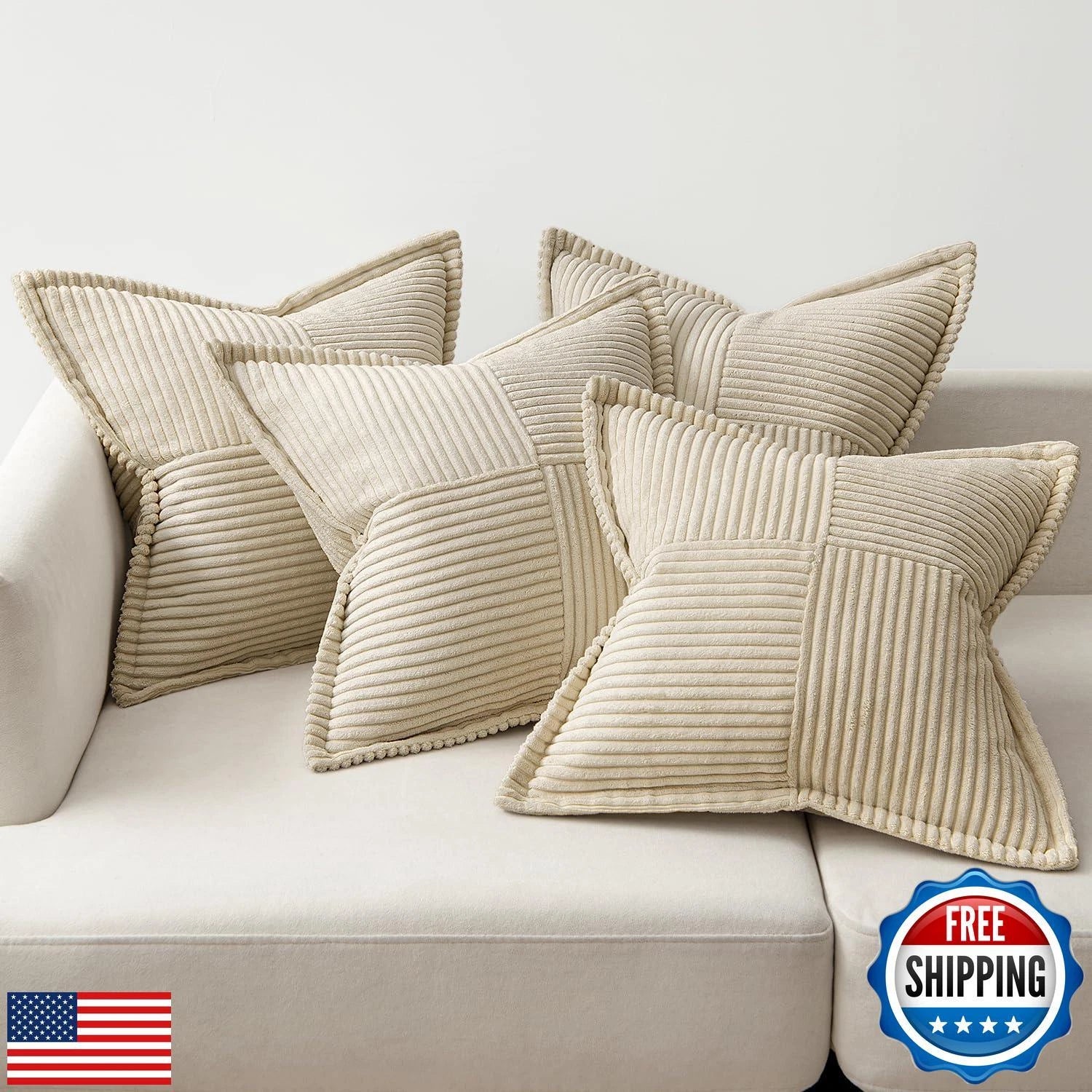 MIULEE Beige Throw Pillow Covers 20x20 Inch 4 Packs Soft Boho Decorative Pill