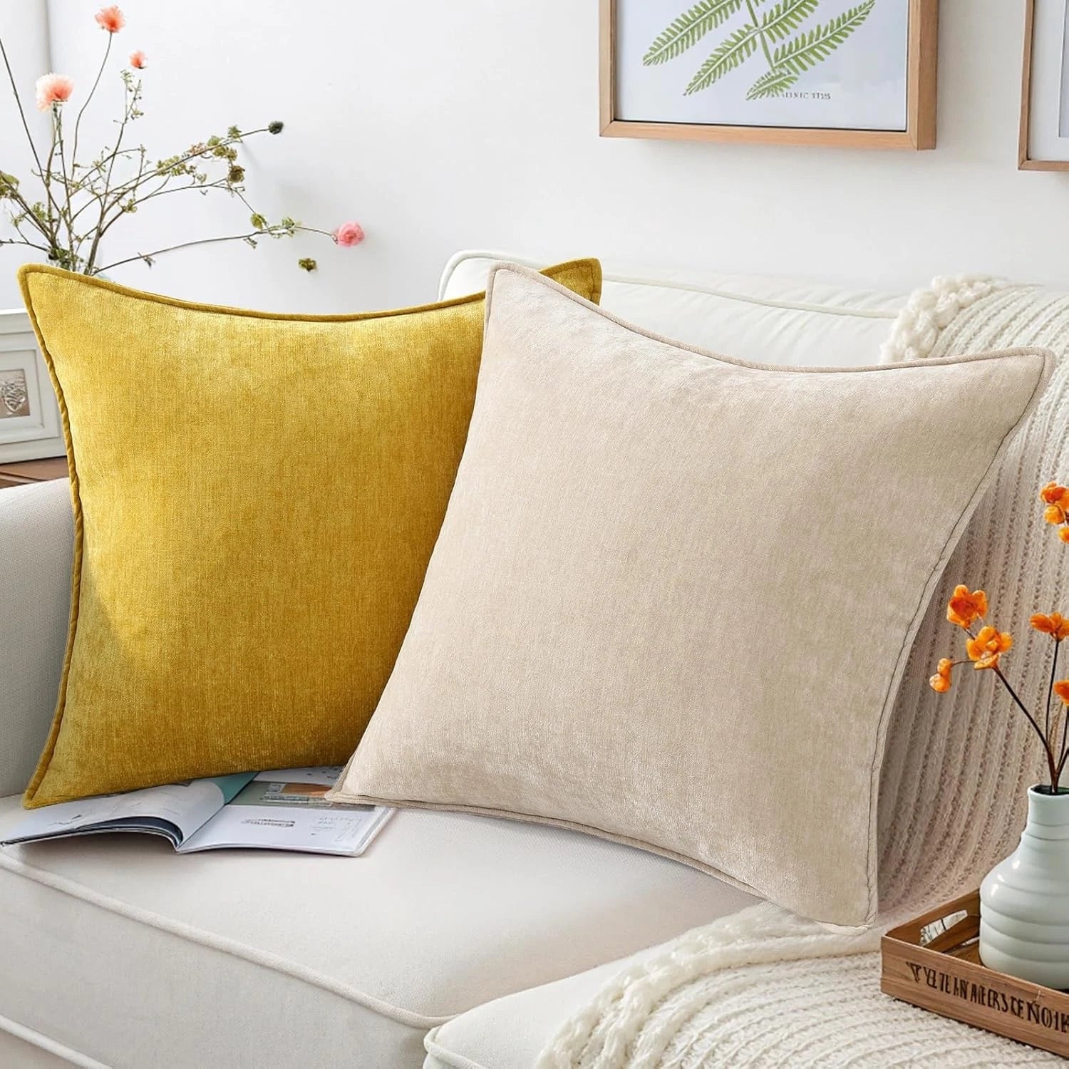 decorUhome Couch Throw Pillow 18" x (Pack of 2), Natural Beige