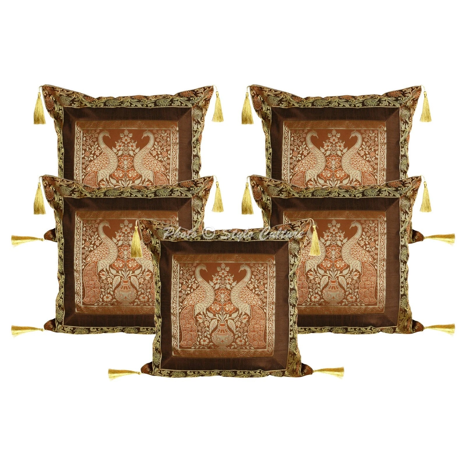 Art Decor Floor Cushion Brocade Jacquard Peacock Hippie Gypsy Pillow Meditation