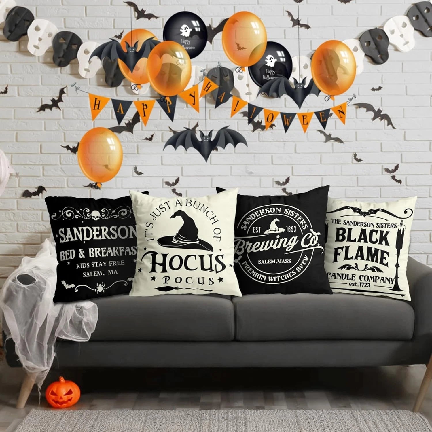 Halloween Decor Pillow Covers 18x18 Set of 4 Halloween Decorations Hocus Pocu...