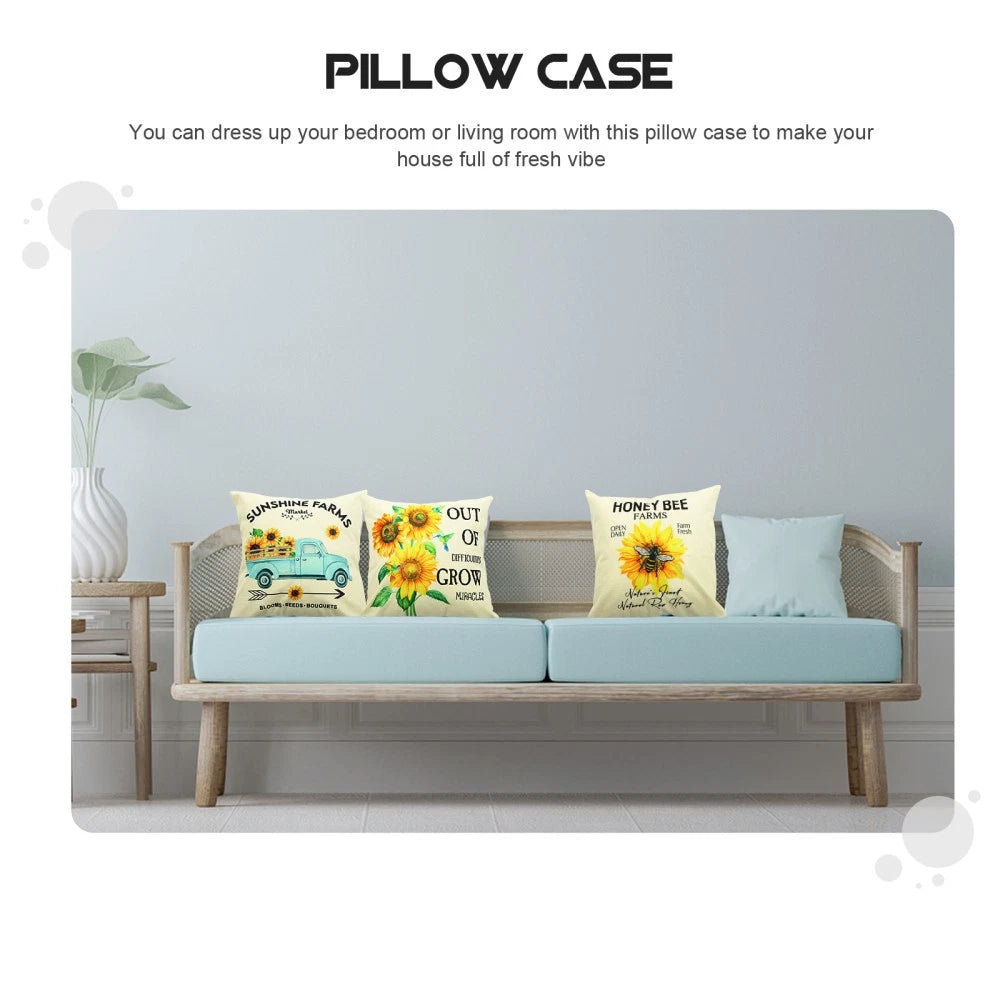 3 Pcs Throw Pillow Case Sunflower Cushion Pillows for Sofa Pillowcase