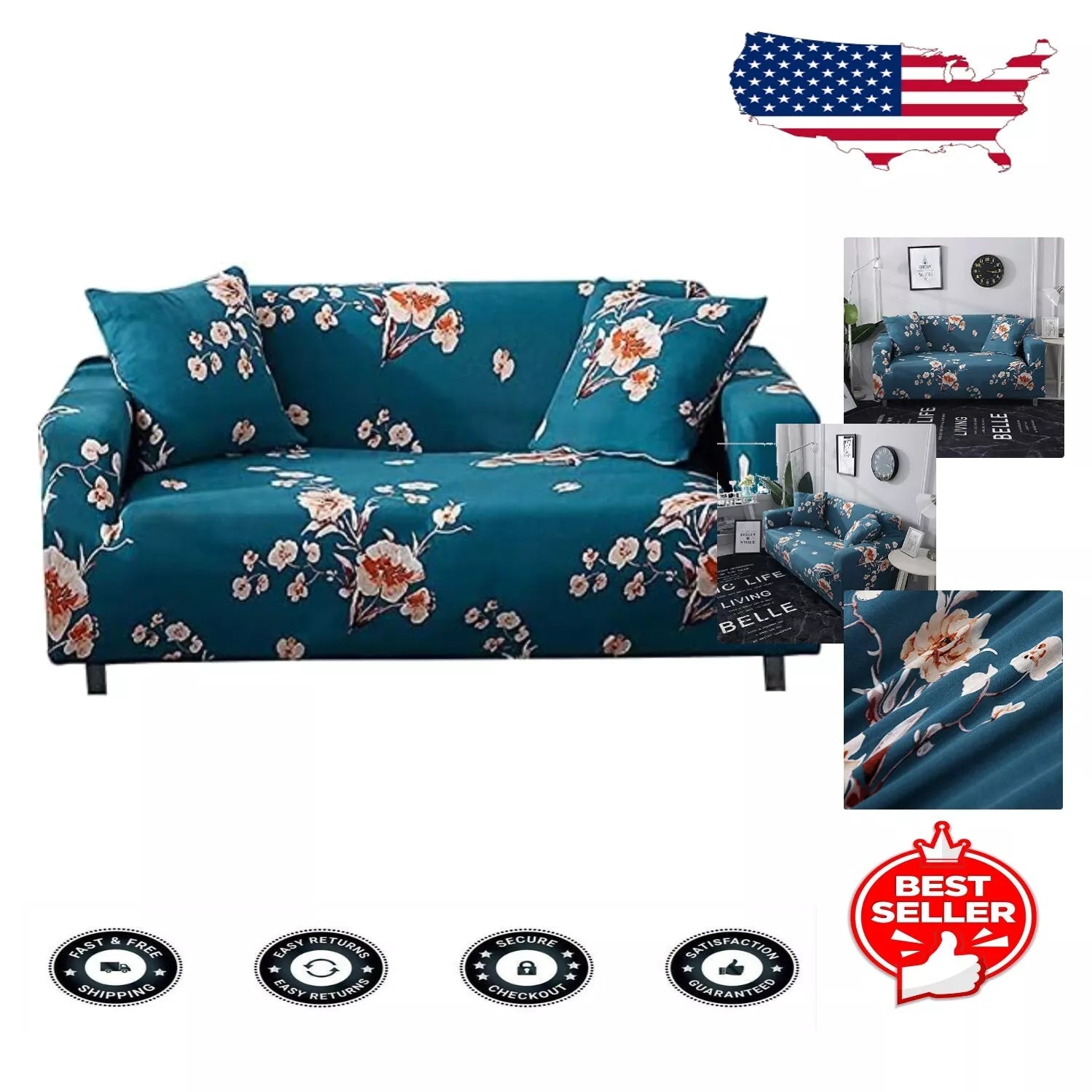 Elegant Printed Love Seat Cover with Free Pillowcase - Snug Fit for 2 Seater
