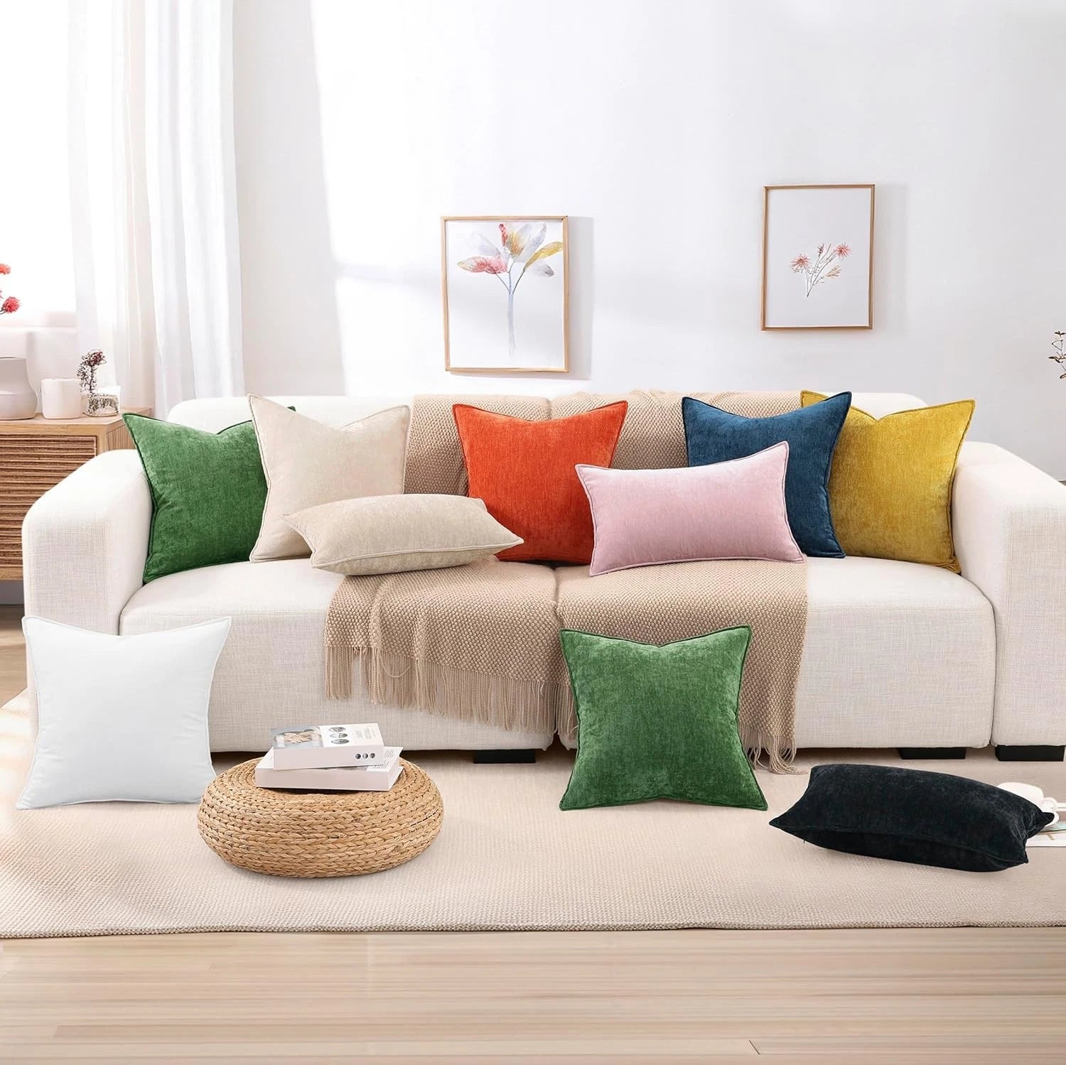 decorUhome Couch Throw Pillow 18" x (Pack of 2), Natural Beige