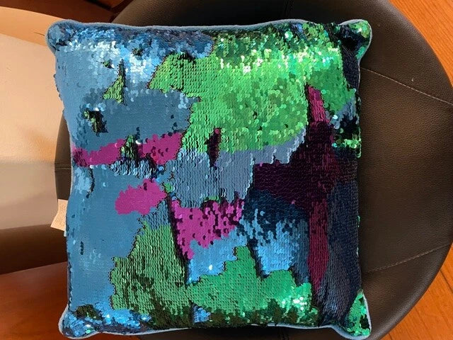 Blue Sequin Pillow Cover Decorative Glam Home Decor Cushion Sofa Chair Couch
