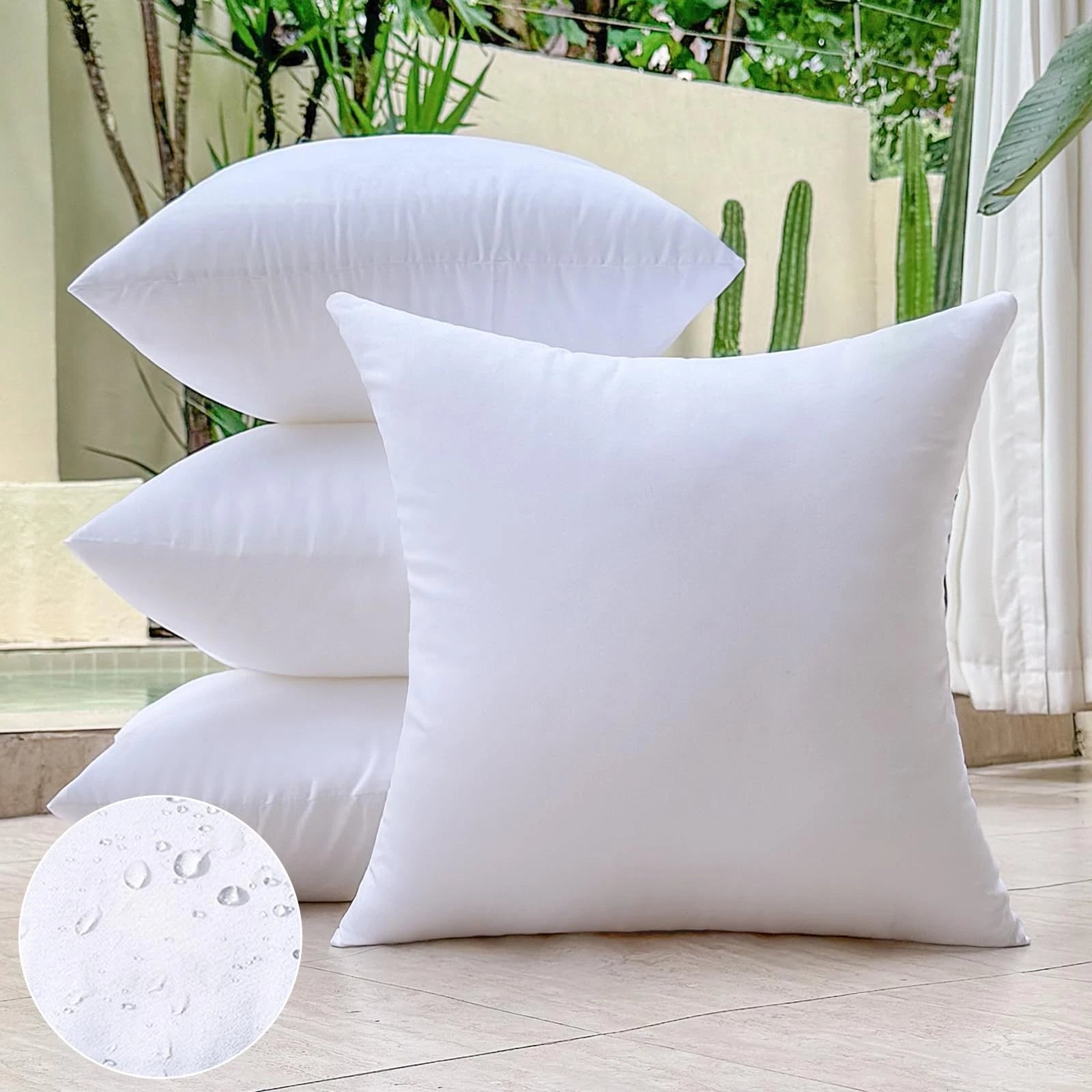20 x 20 Outdoor Pillow Inserts Set of 4 Square Throw Pillow Inserts Waterproo...