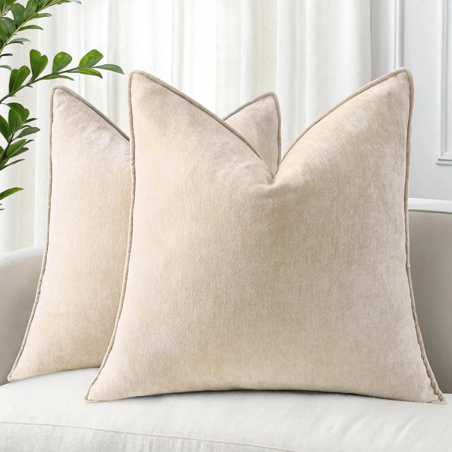 decorUhome Couch Throw Pillow 18" x (Pack of 2), Natural Beige