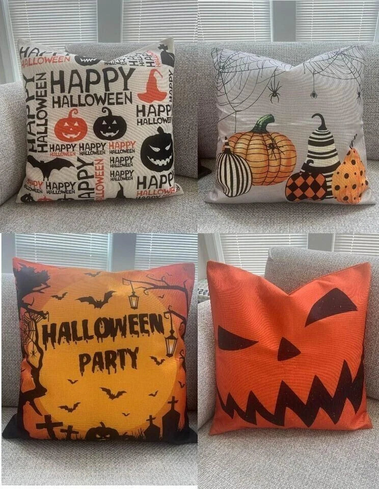 Halloween Pillow Covers 18x18 Inch Set of 4 Fall Throw Pillowcases Double Sided