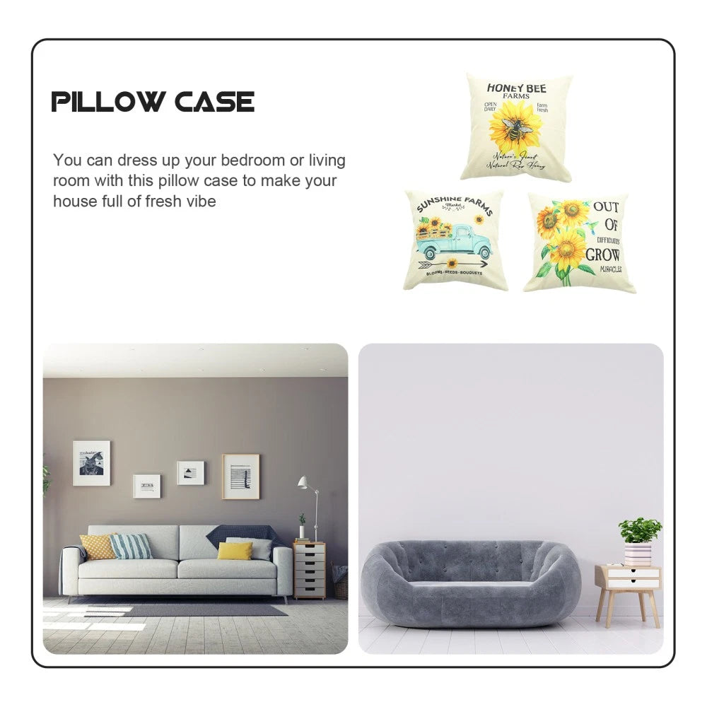 3 Pcs Throw Pillow Case Sunflower Cushion Pillows for Sofa Pillowcase