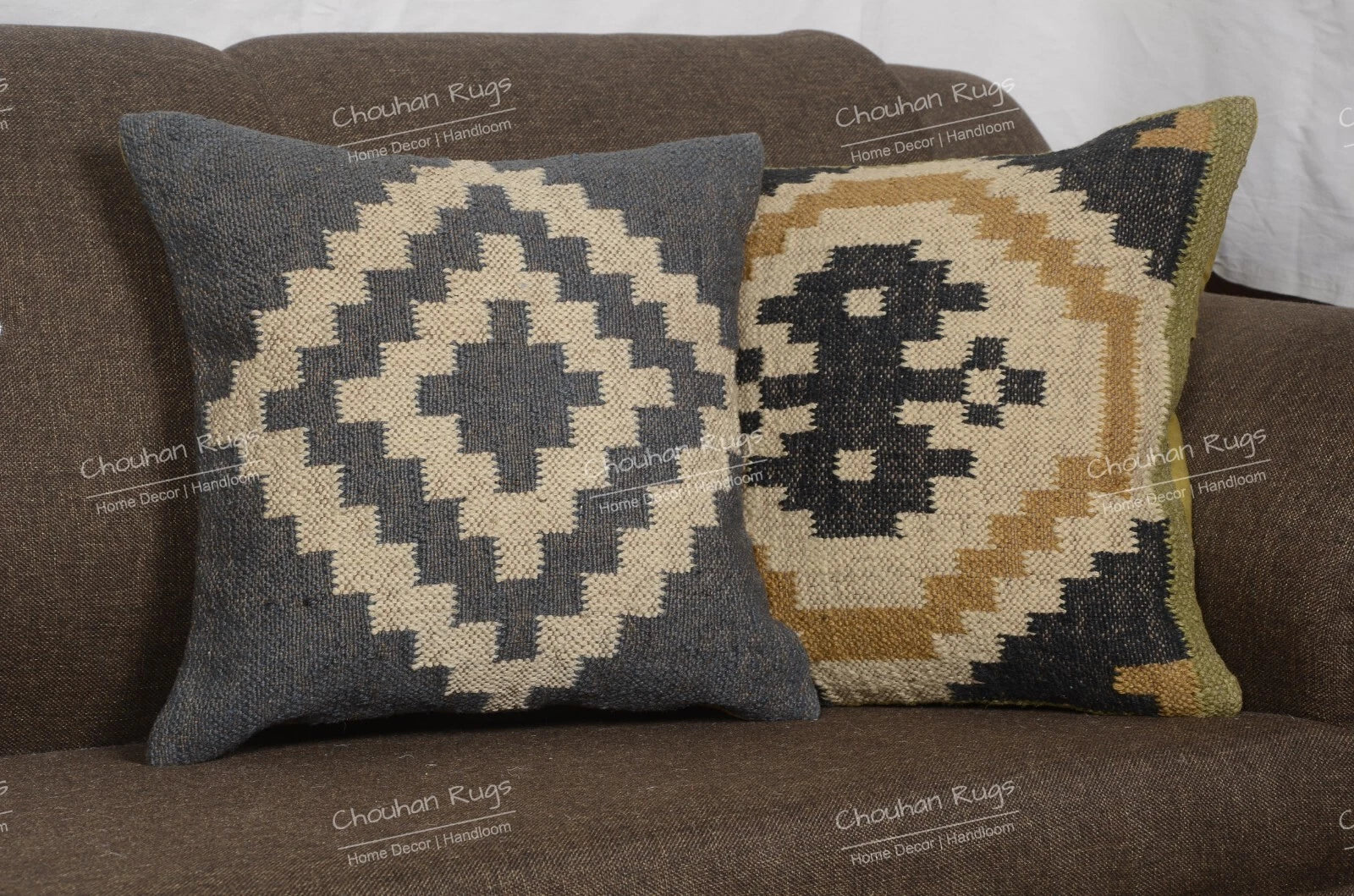 2 Set Boho Décor 18"x18" Kilim Cushion Cover Turkish Rug Pillow, Sofa Décor