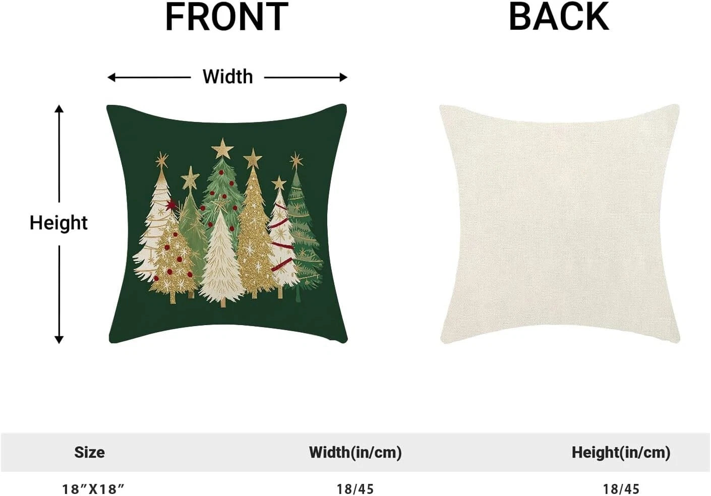 Christmas Pillow Covers (Set of 2): 18x18 Inch Green and Cream Trees with Star!