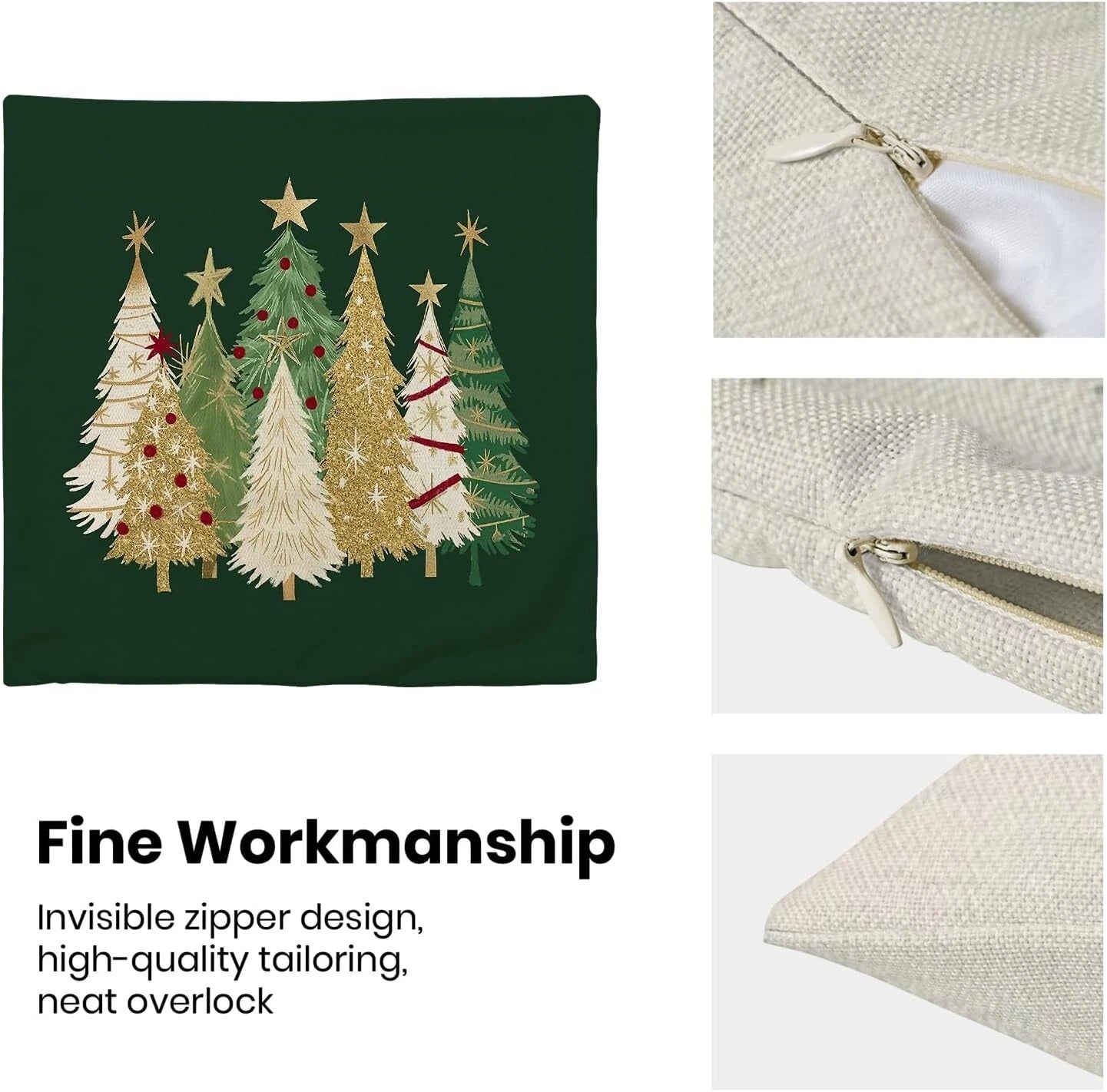 Christmas Pillow Covers (Set of 2): 18x18 Inch Green and Cream Trees with Star!