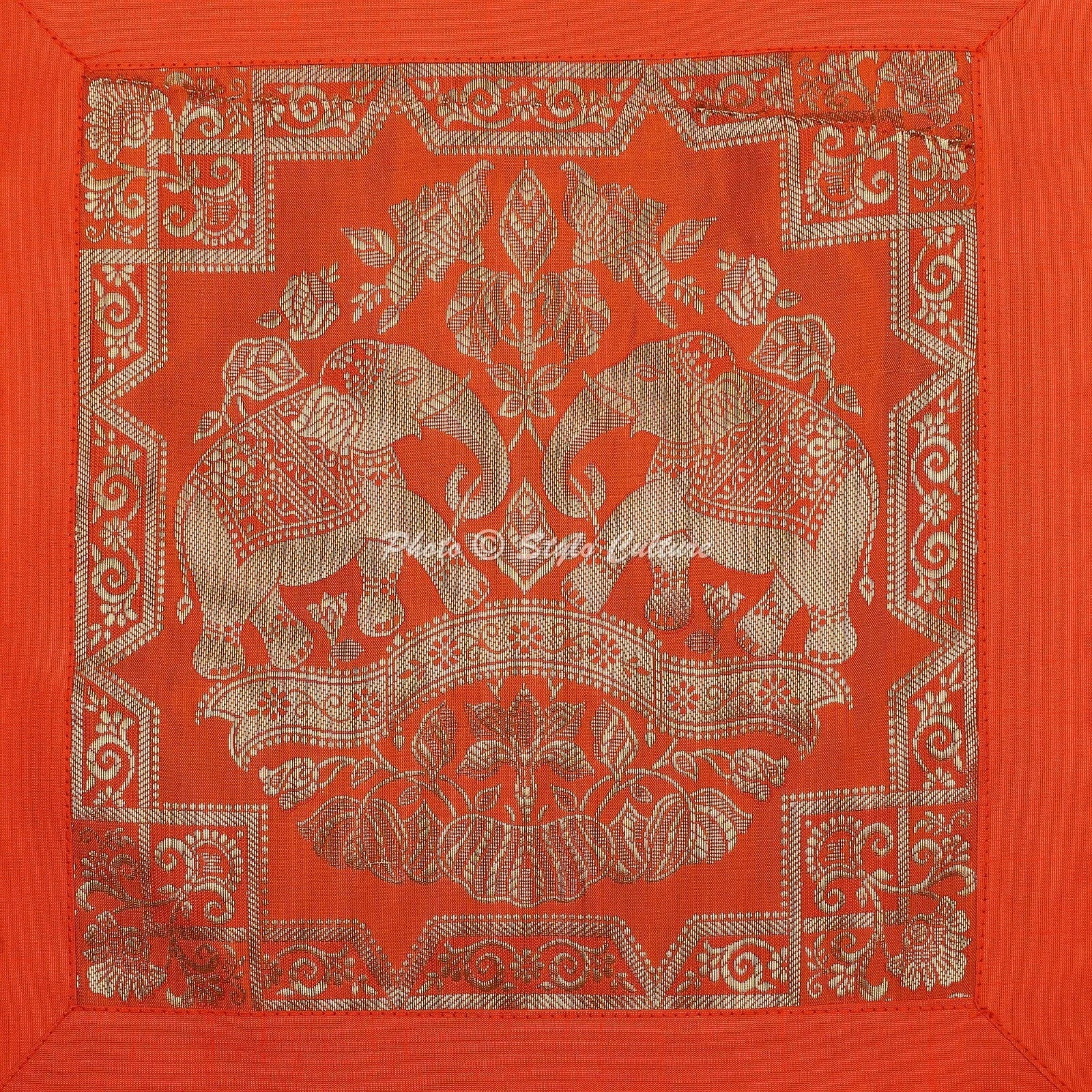 Orange Cushion Cover Brocade Jacquard Gypsy Handmade Tribal Ethnic Hippie Pillow