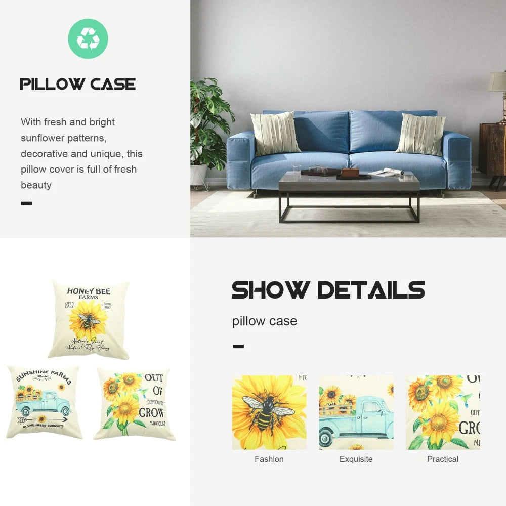 3 Pcs Throw Pillow Case Sunflower Cushion Pillows for Sofa Pillowcase