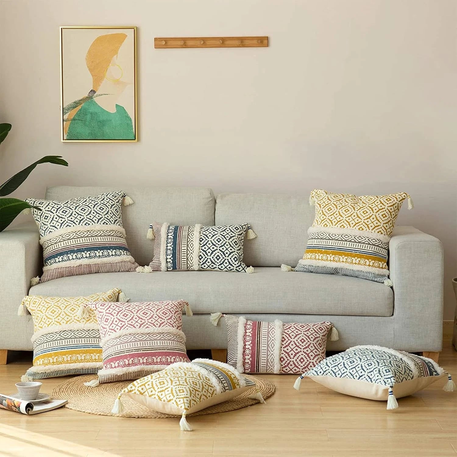 Boho Tufted Decorative Throw Pillow Covers for Couch Sofa - Modern Moroccan Pill