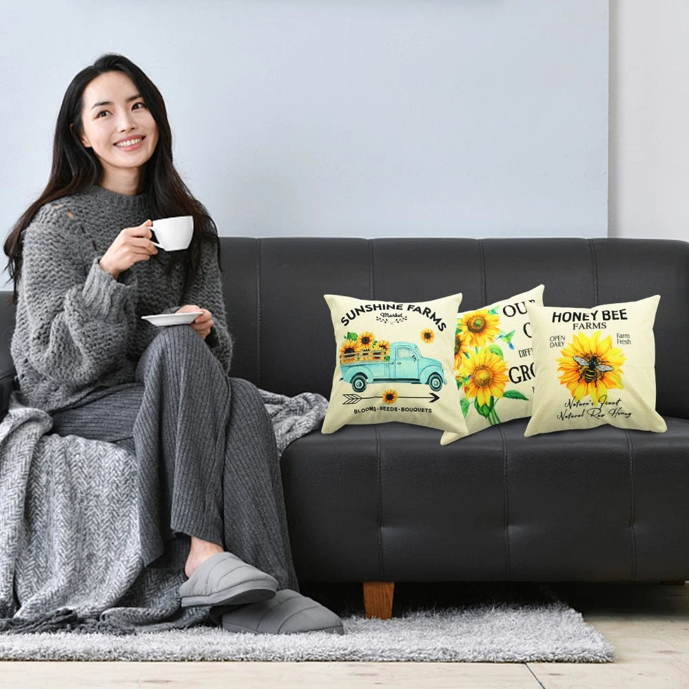 3 Pcs Throw Pillow Case Sunflower Cushion Pillows for Sofa Pillowcase