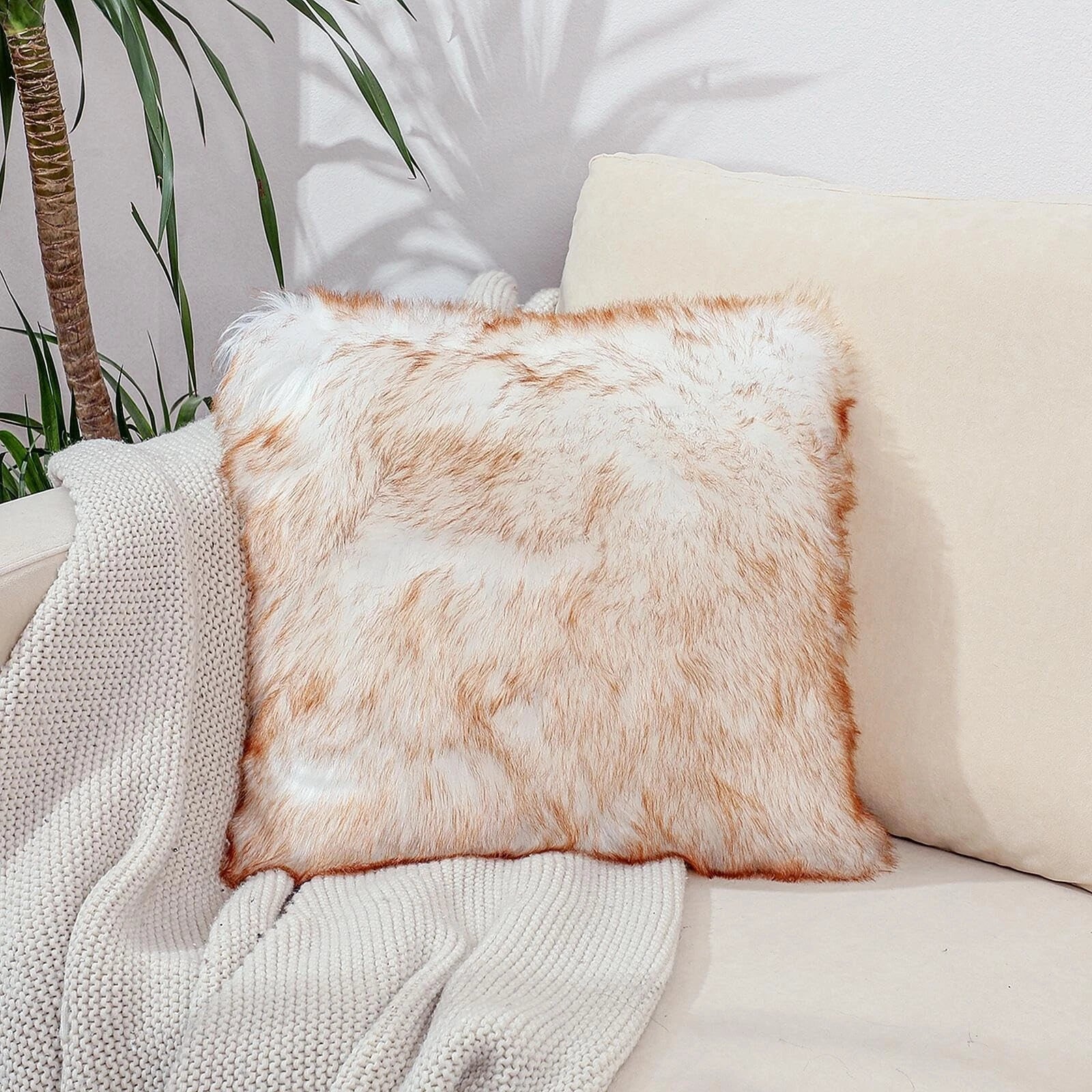 Excluding Insert Faux Fur Sheepskin Pillow Cover White Shag Fuzzy 20x20 Inch ...