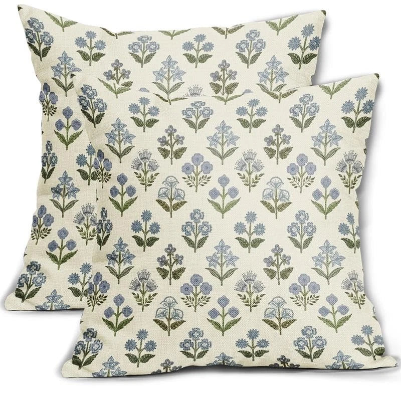 Block Print Pillow Covers 18x18 Inch Set of 2, 18" x 18" (Pack of 2) Blue Green