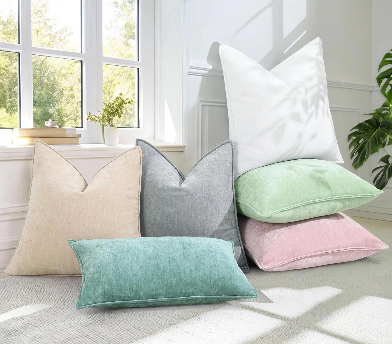 decorUhome Couch Throw Pillow 18" x (Pack of 2), Natural Beige