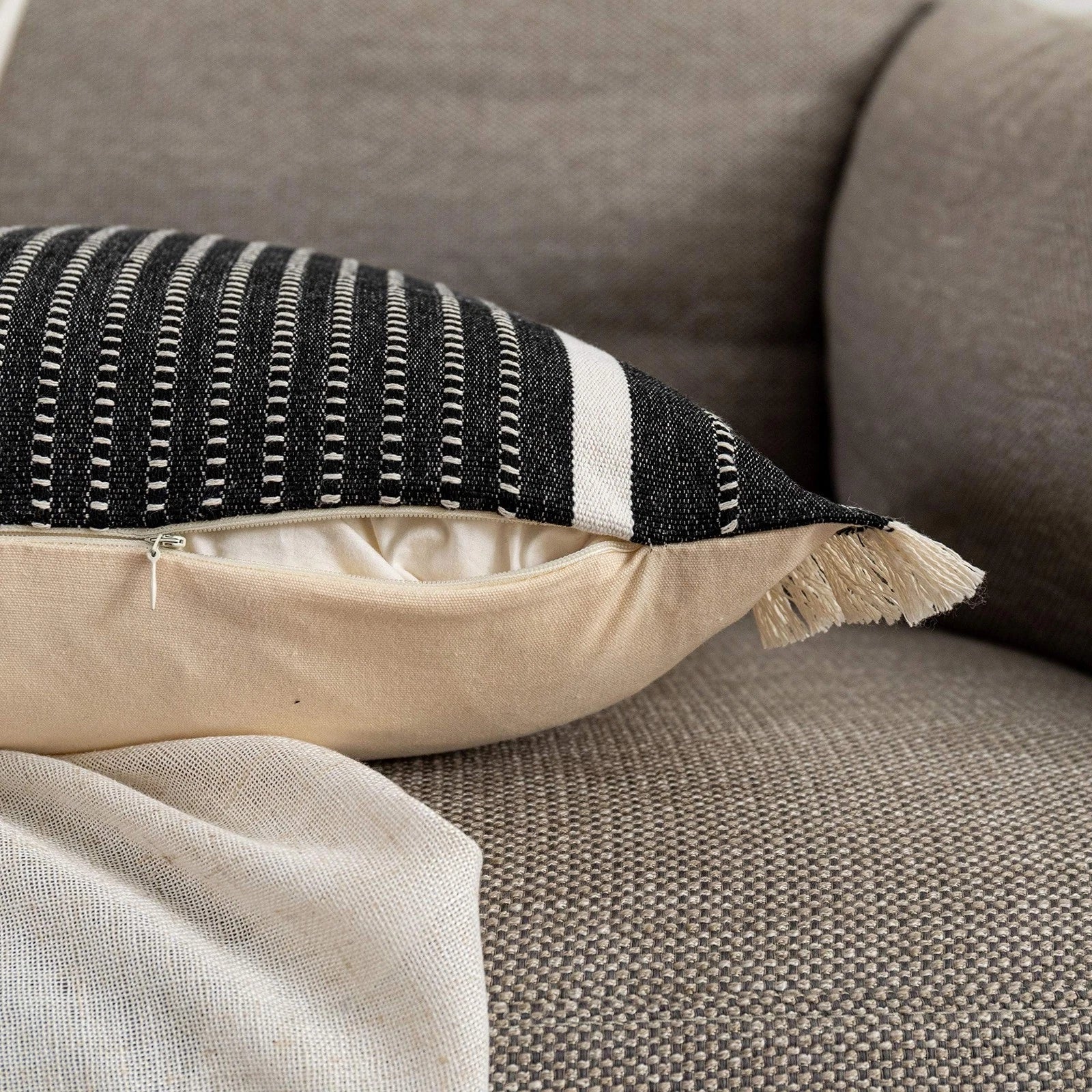 OJIA Modern Throw Pillow Cover with Tassels, Decorative Liana Fringe Accent C...