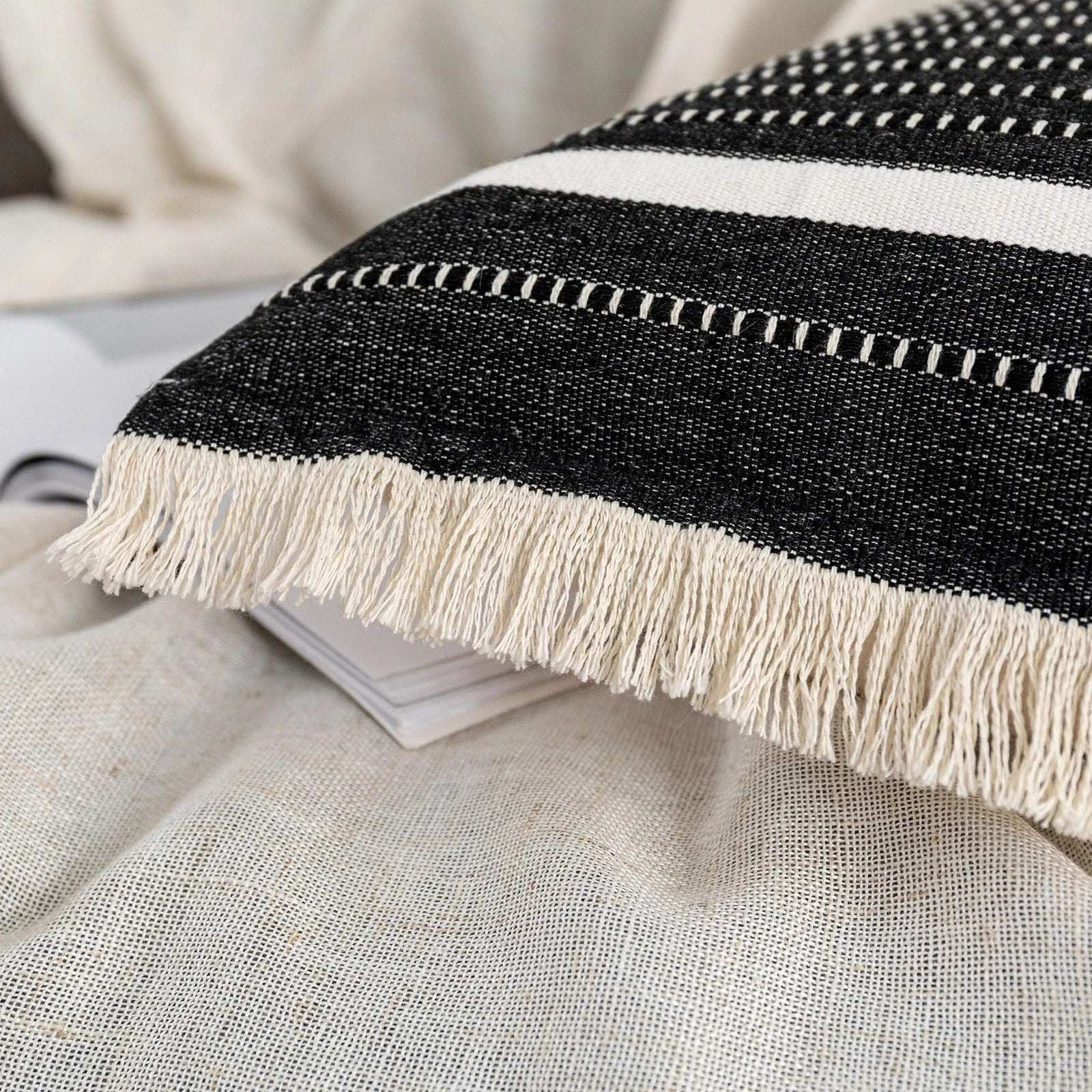 OJIA Modern Throw Pillow Cover with Tassels, Decorative Liana Fringe Accent C...