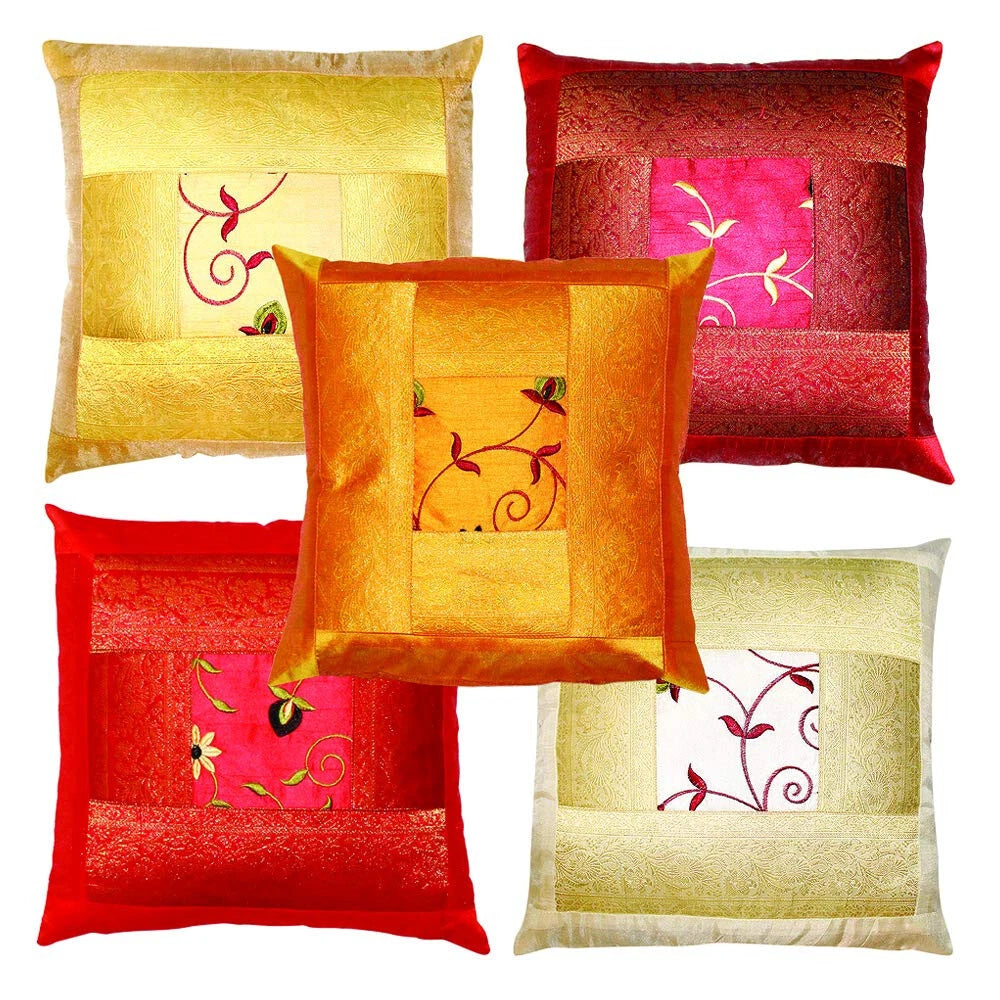 Indian 5 pc Ethic Embroidered Decorative Sofa Throw Pillow Cushion Cover Boho