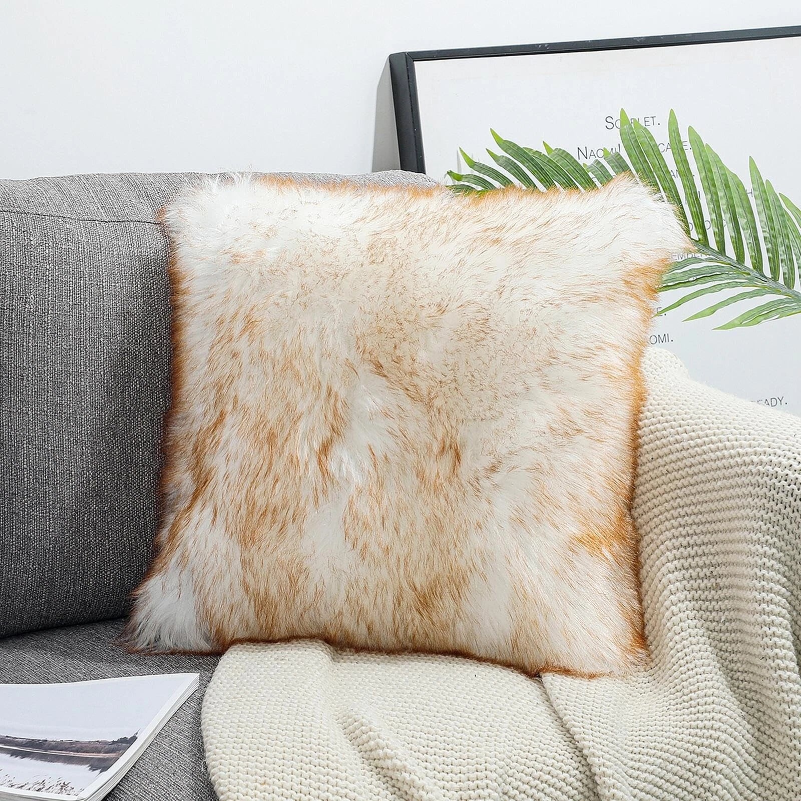 Excluding Insert Faux Fur Sheepskin Pillow Cover White Shag Fuzzy 20x20 Inch ...