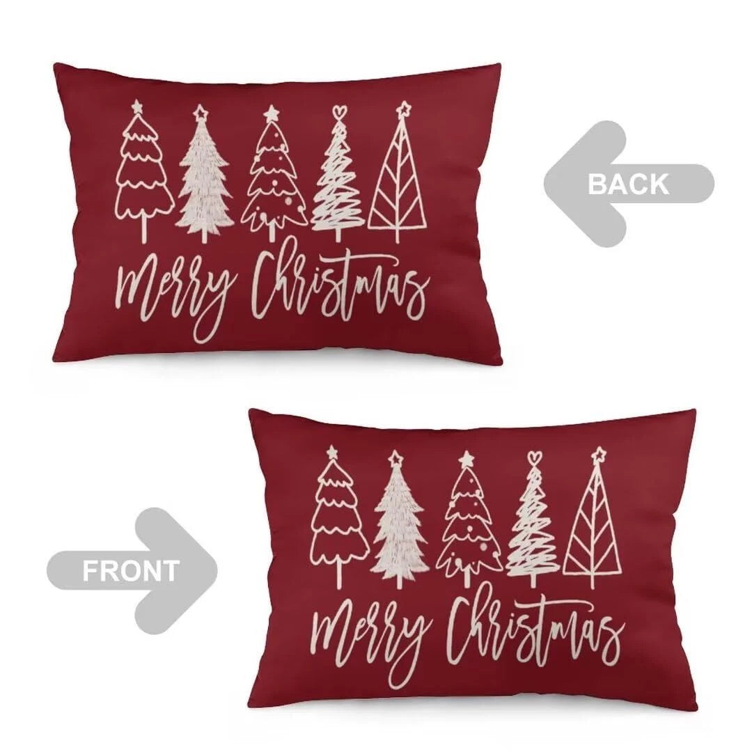 Merry Christmas Throw Pillow Cover Queen Size Winter Holiday Christmas Tree L...
