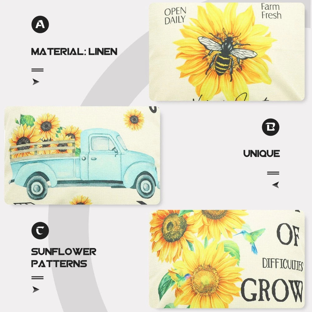 3 Pcs Throw Pillow Case Sunflower Cushion Pillows for Sofa Pillowcase