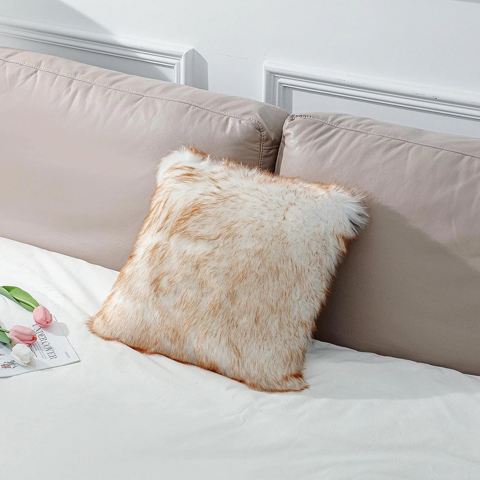 Excluding Insert Faux Fur Sheepskin Pillow Cover White Shag Fuzzy 20x20 Inch ...