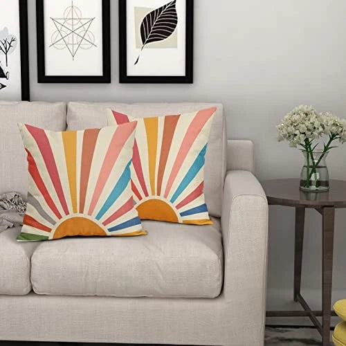 Boho Sun Sunshine Pillow Covers 18X18 Sunset 18" x 18" (Pack of 2) Rainbow