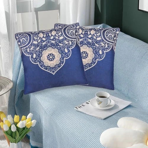 Chinoiserie Throw Pillow Covers Set of 2, Blue and White Decorative Floral