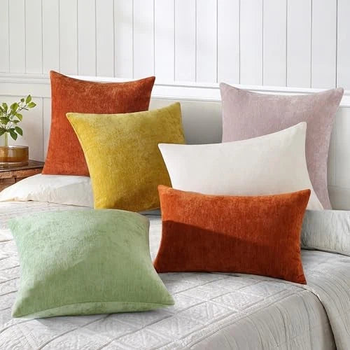 Chenille Fall Throw Pillow Covers 12x20 Inch Set of 20" x 12" (Pack of 2) Rust