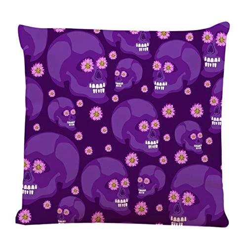 Decorative Square Throw Pillow Covers Purple Sugar Skulls Couch Sofa Bed