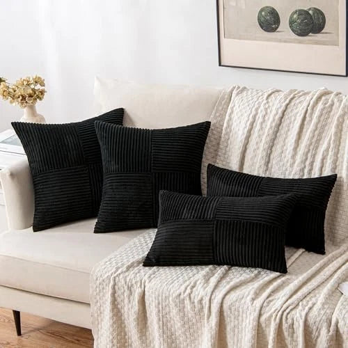 Corduroy Pillow Covers Pack of 2 Boho Decorative 26" x 26" (Pack of 2) Black