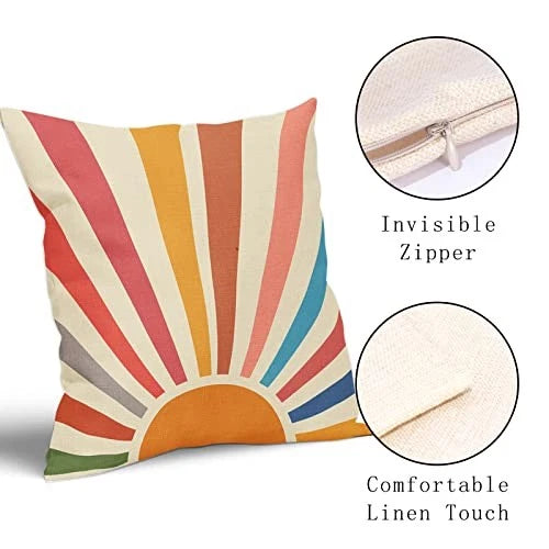 Boho Sun Sunshine Pillow Covers 18X18 Sunset 18" x 18" (Pack of 2) Rainbow