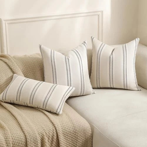 Decorative Navy Pillow Covers 18x18 Striped 18" x 18" (Pack of 2) Navy Blue