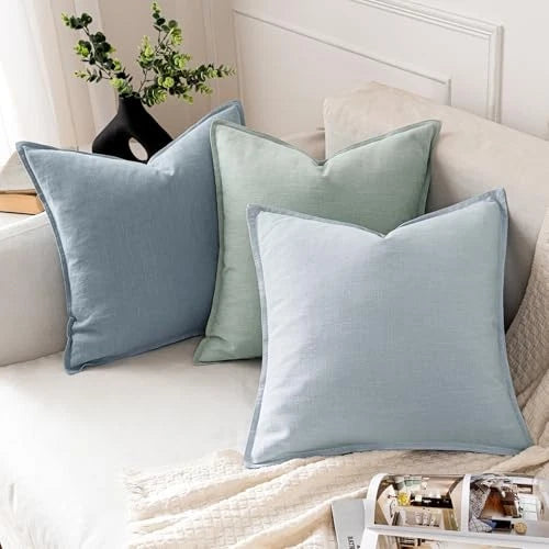 Decorative Linen Euro Sham Pillow Covers6x6 26" x 26" (Pack of 2) 2 Light Blue