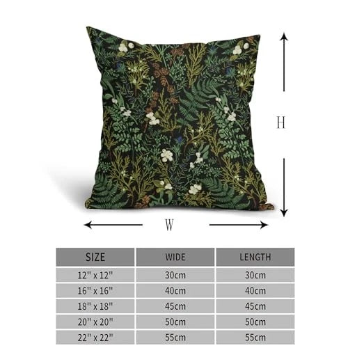 Green Plant Pillow Covers 18X18 Inch 18" x 18" (Pack of 2) Ns-fern-plant-black