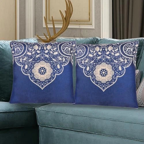 Chinoiserie Throw Pillow Covers Set of 2, Blue and White Decorative Floral