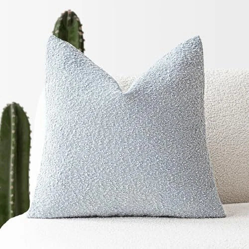 Modern Textured Boucle Throw Pillow Covers Accent Solid 18" x 18" Sky