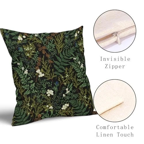 Green Plant Pillow Covers 18X18 Inch 18" x 18" (Pack of 2) Ns-fern-plant-black