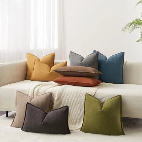 Ash Herringbone Textured Throw Pillow Covers 18x18 inch Set of 2 for Home