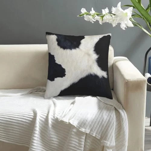 Black and White Western Cow Print Pillow Covers 18x18 Set of 2, Faux Fur