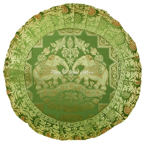 Green Cushion Cover Brocade Jacquard Gypsy Elephant Tribal Hippie Pillow
